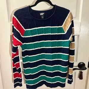 Lands End Multi Color Striped Crewneck Sweater
